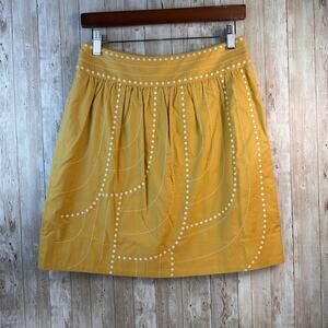 Anthropologie Floreat Skirt Womens size 3 Mustard Yellow Embroidered Boho‎